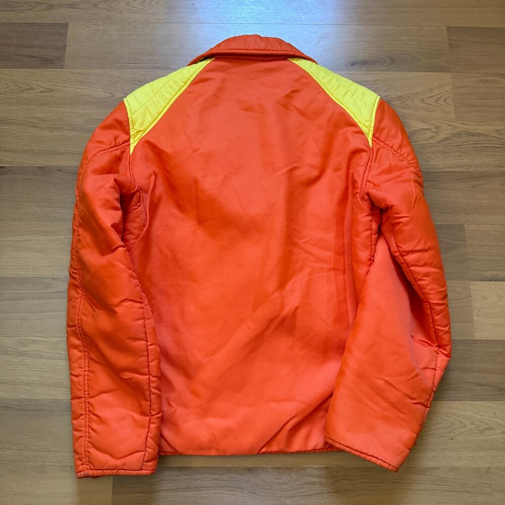 Vintage 1980's Roffe Orange Yellow Snap Puffer Retro Bright Ski Jacket Sz Medium - Picture 6 of 10